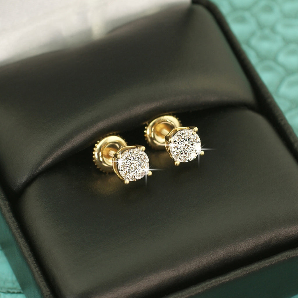 0.19 Carat Small Cluster Diamond Earrings 10K Gold