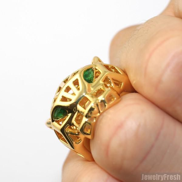 Gold 3D Hollow Tiger Emerald Ring