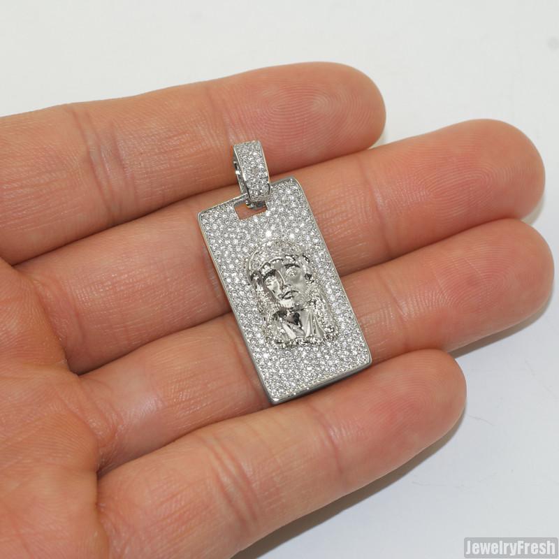 Silver Mini CZ Jesus Dogtag Pendant Chain
