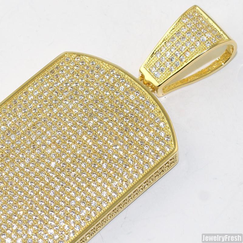 Gold Fully Iced Micropave Dogtag Pendant
