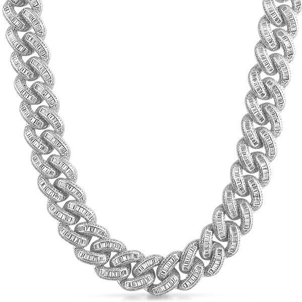 Exotic Baguette Stone 925 Silver Cuban Chain