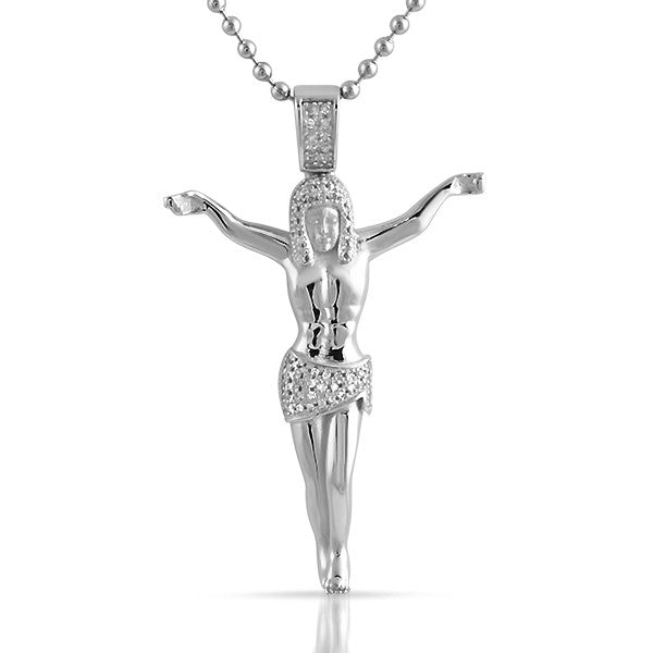 0.45 CTW Genuine Diamond Silver Jesus Crucifix