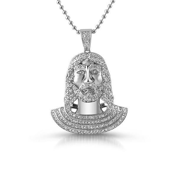 Silver Iced Out Small Jesus Pendant Set
