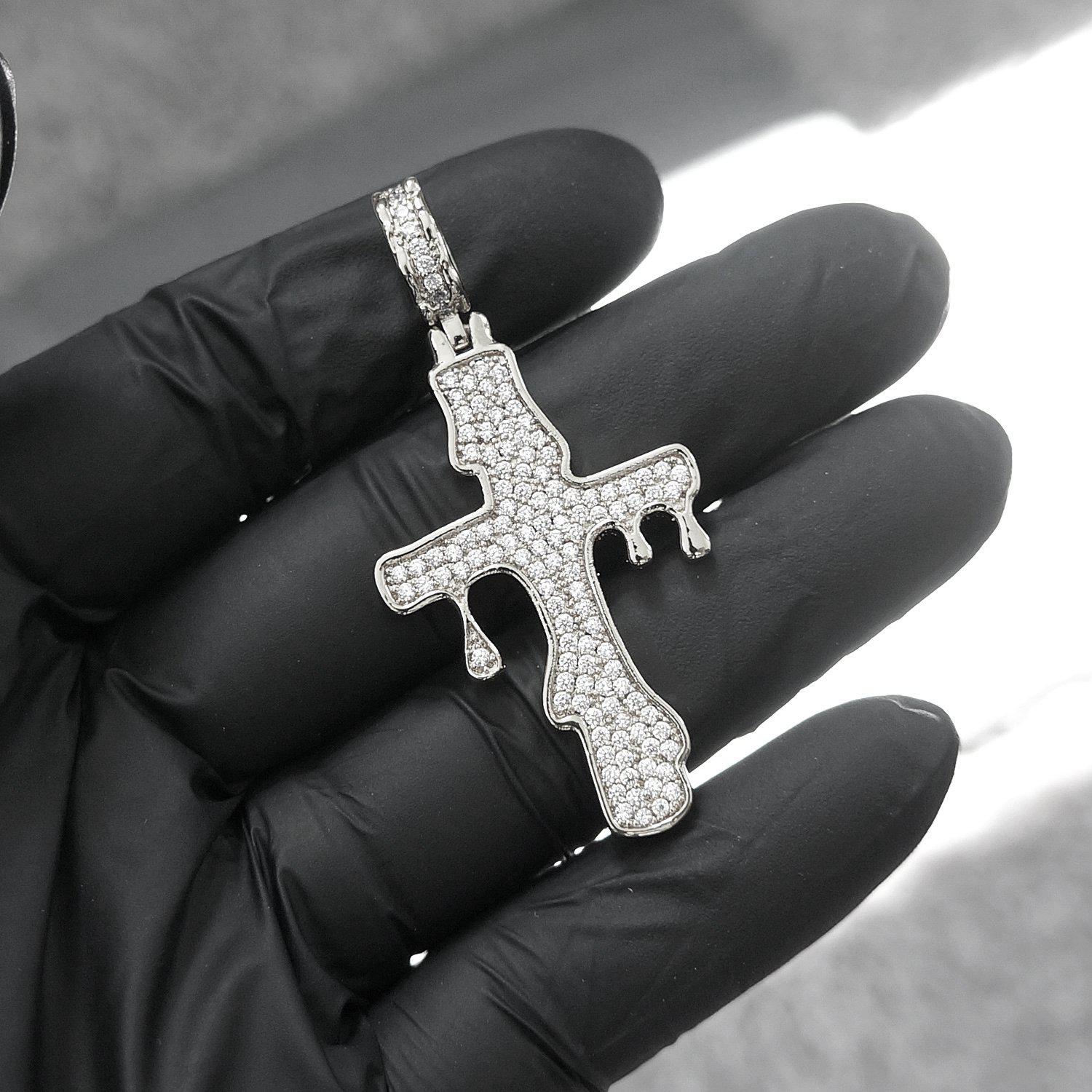 Iced drip shop cross white gold