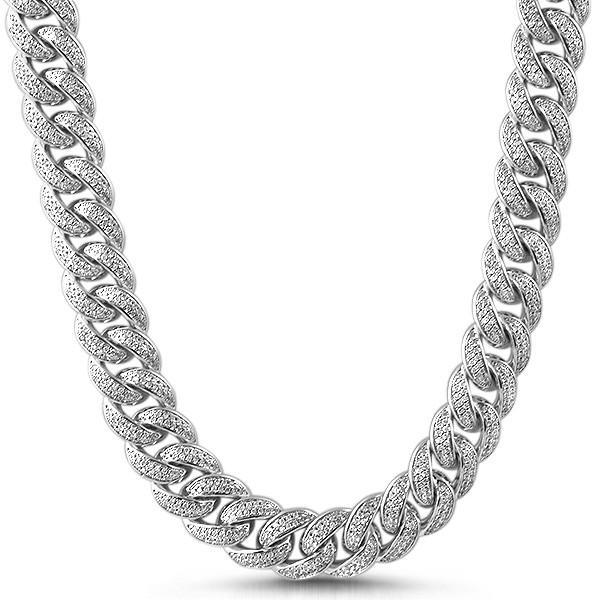 15mm Rhodium Iced Out Miami Cuban Link Chain