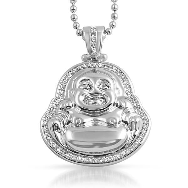 Silver Fortune Buddha CZ Pendant Chain