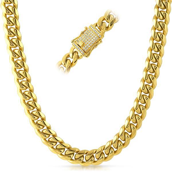 12mm CZ Diamond Clasp Gold Premium Cuban Chain
