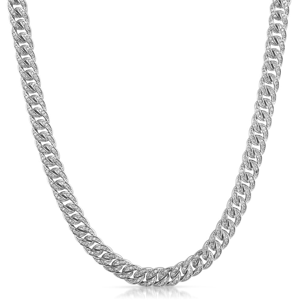 White Gold 8mm Iced Out Miami Cuban Chain