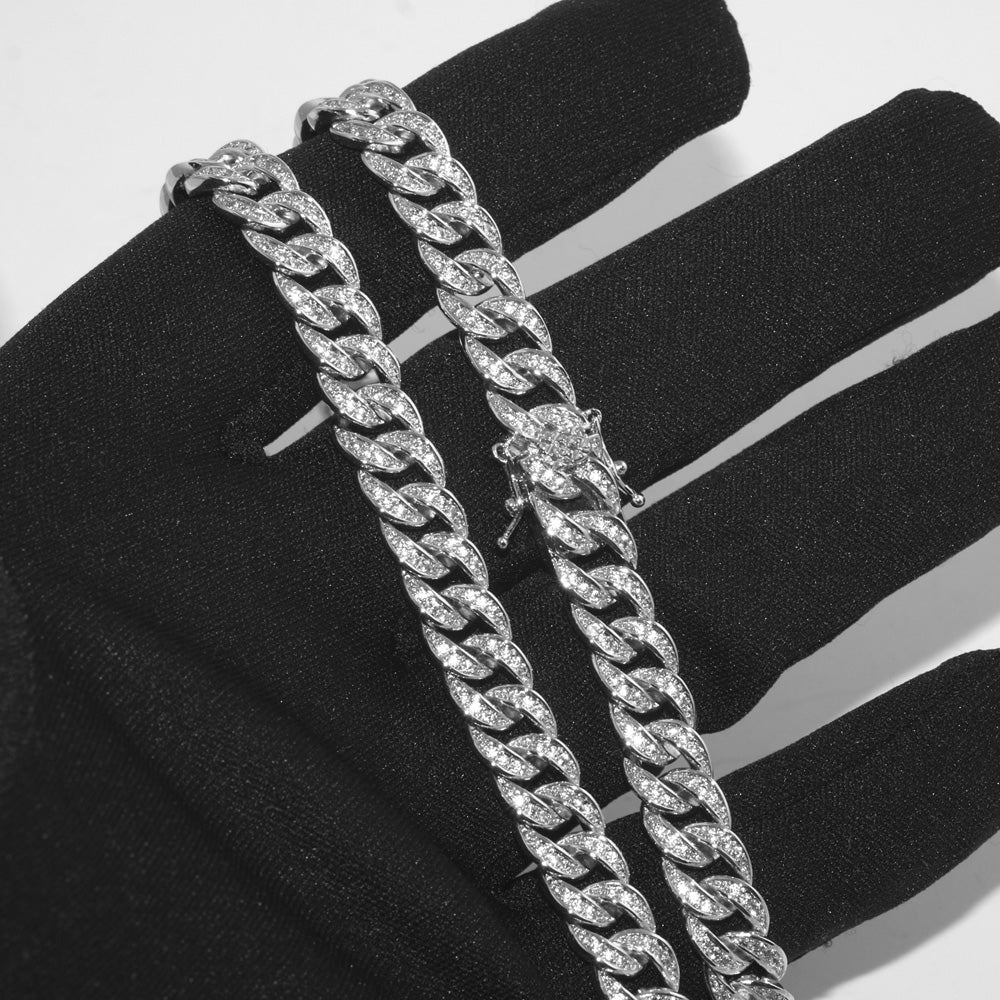 White Gold 8mm Iced Out Miami Cuban Chain