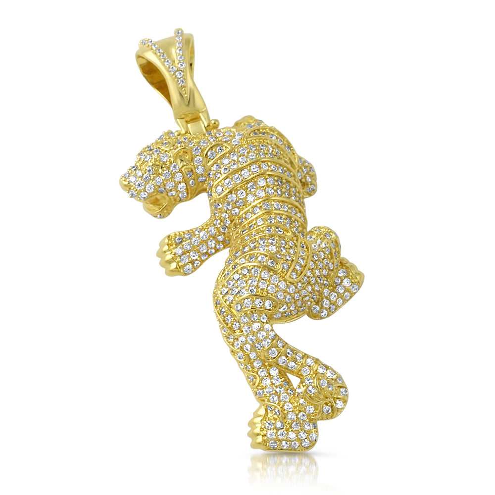 14K Gold 3D Diamond Mini Tiger Pendant