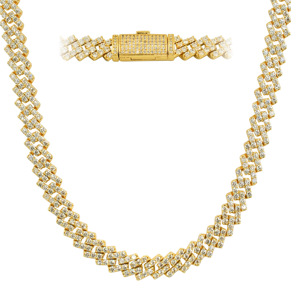 Prong Set Iced Out Straight Edge Cuban Chain