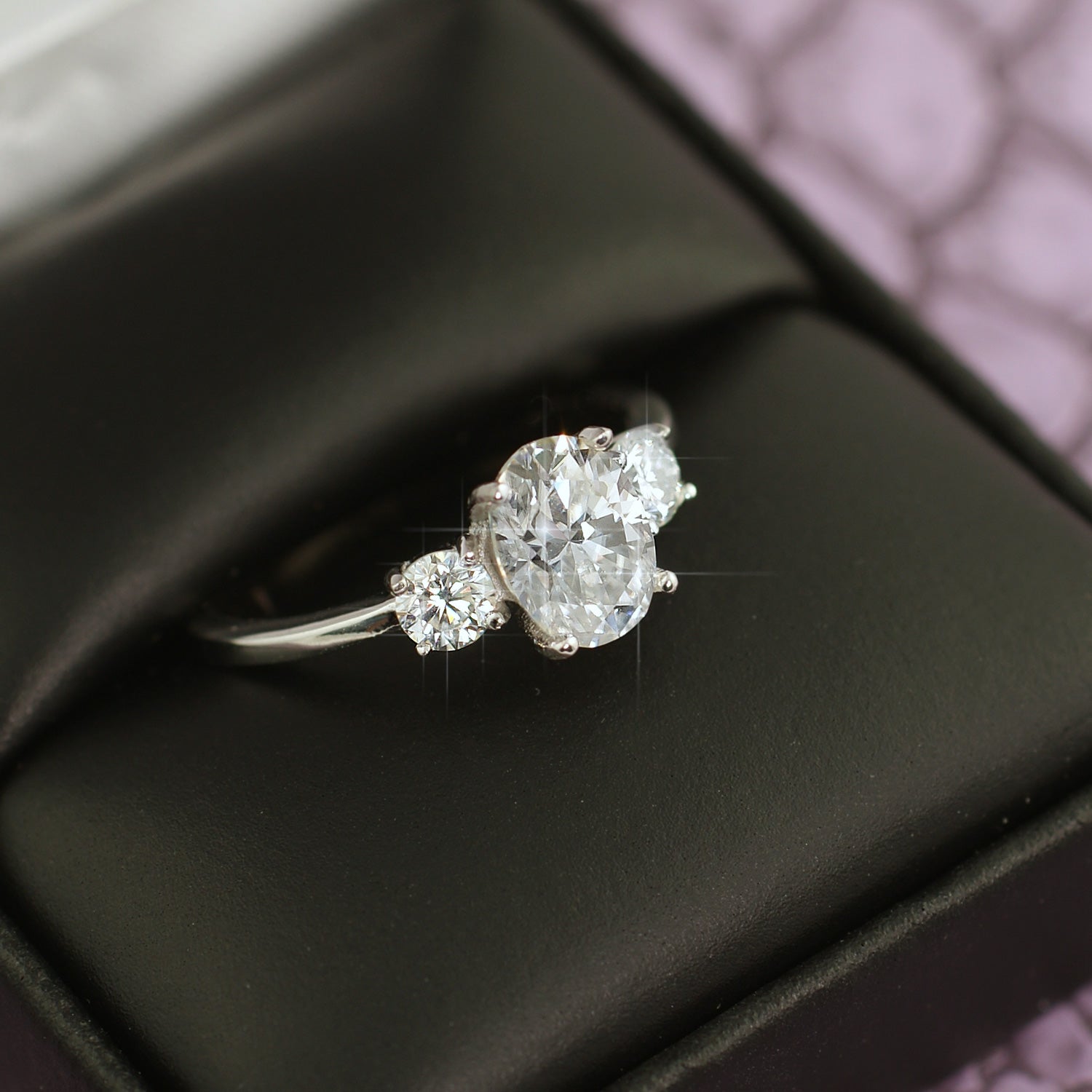 1.9 CTW Oval 3 Stone VVS1 Moissanite Engagement Ring JewelryFresh