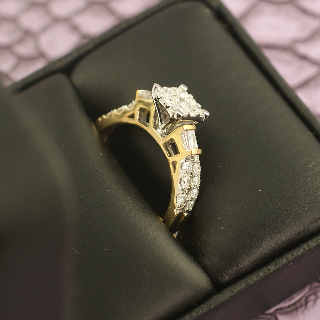 1.00 Carat 10K Gold Square Diamond Wedding Ring Set