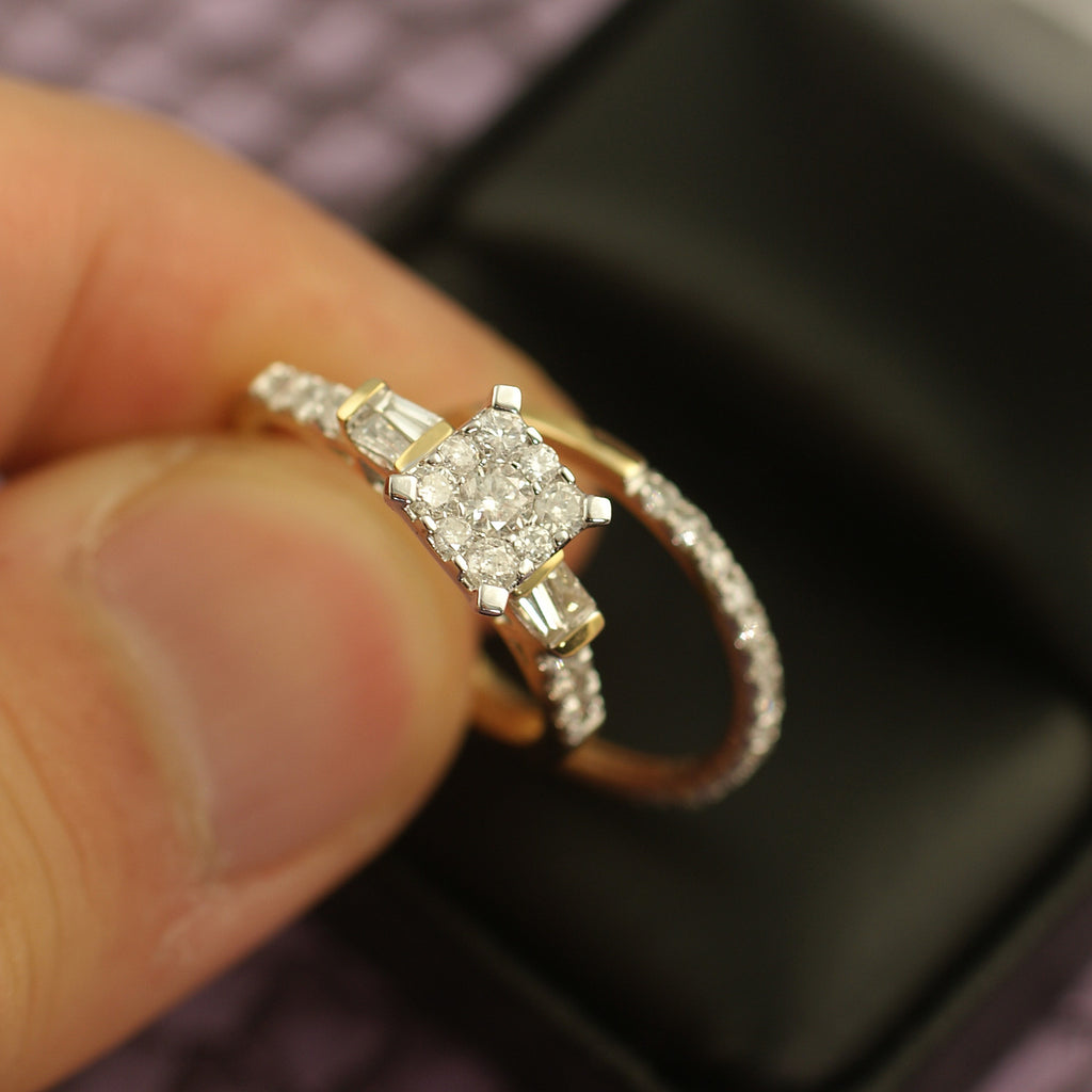 1.00 Carat 10K Gold Square Diamond Wedding Ring Set