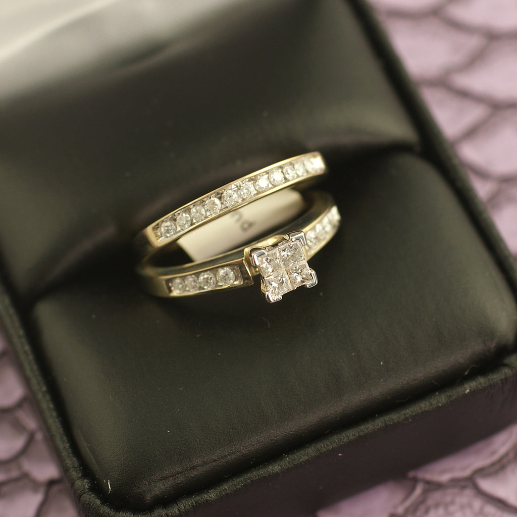 0.50 Carat Invisible Set Princess Cut Diamond Wedding Ring Set