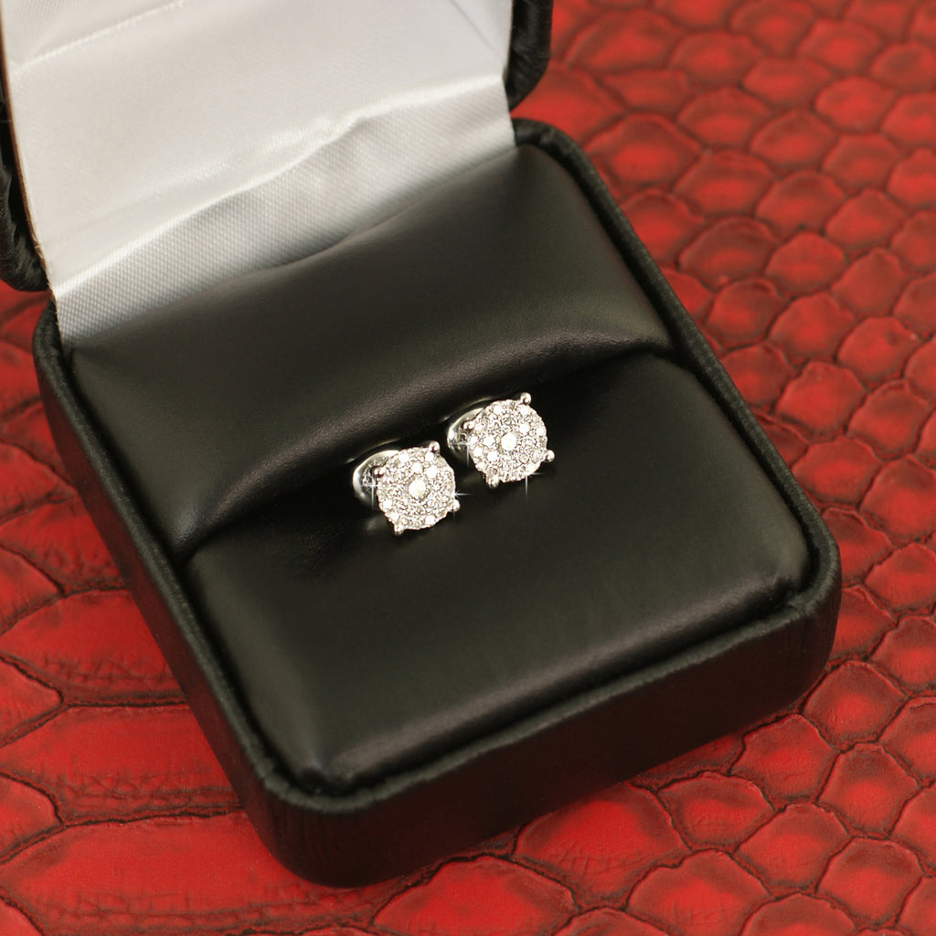 14K White Gold 0.35 Carat Diamond Cluster Earrings