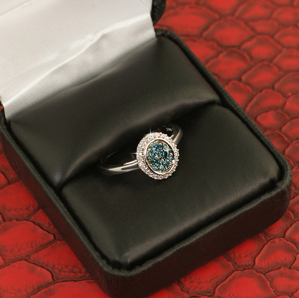 10K White Gold 0.40 CTW Oval Blue Diamonds Ring