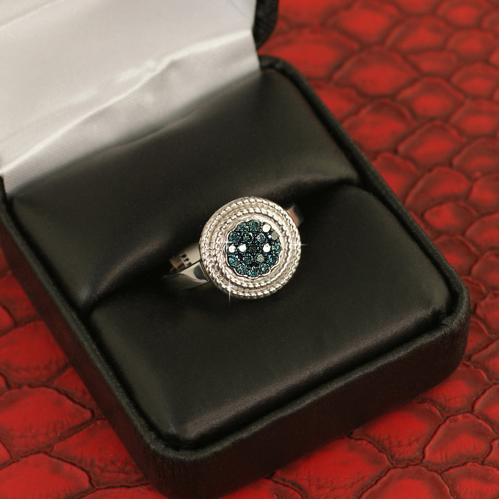 Sterling Silver 0.25 Carat Blue Diamonds Ring