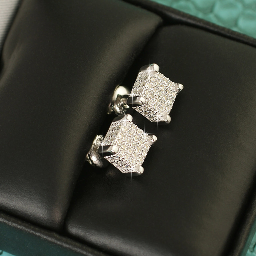 0.54 CTW Moissanite Iced Out 3D Cube Earrings
