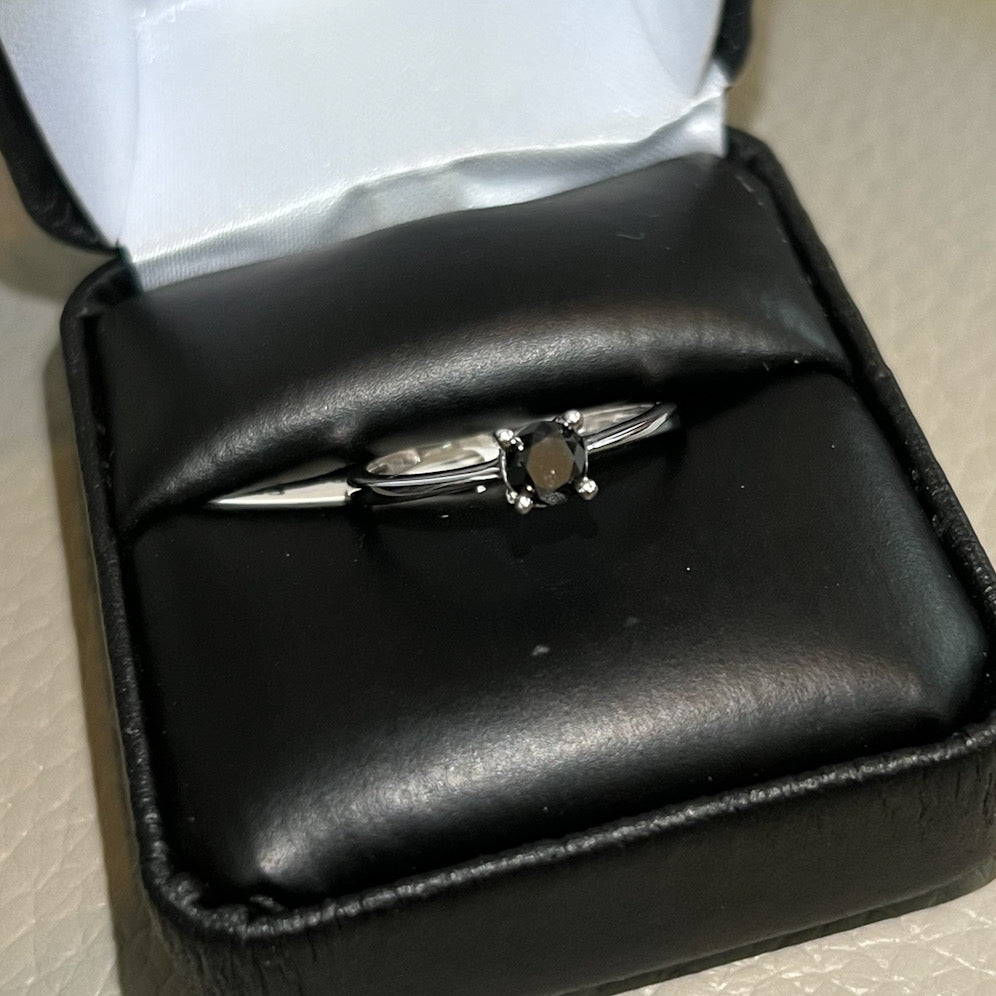 10K White Gold Black Diamond Solitaire Ring