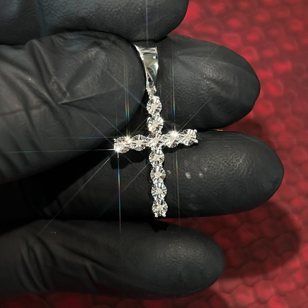 Real Diamond Sterling Silver Cluster Cross