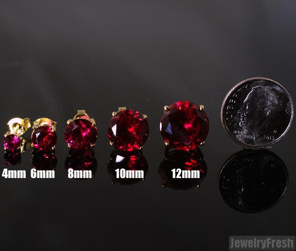 14k Gold Finish Lab Made Ruby Stud Earrings