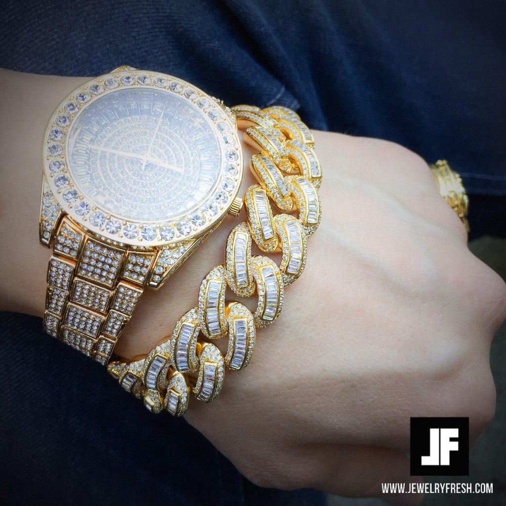 41MM Big Face Iced Out Watch Gold