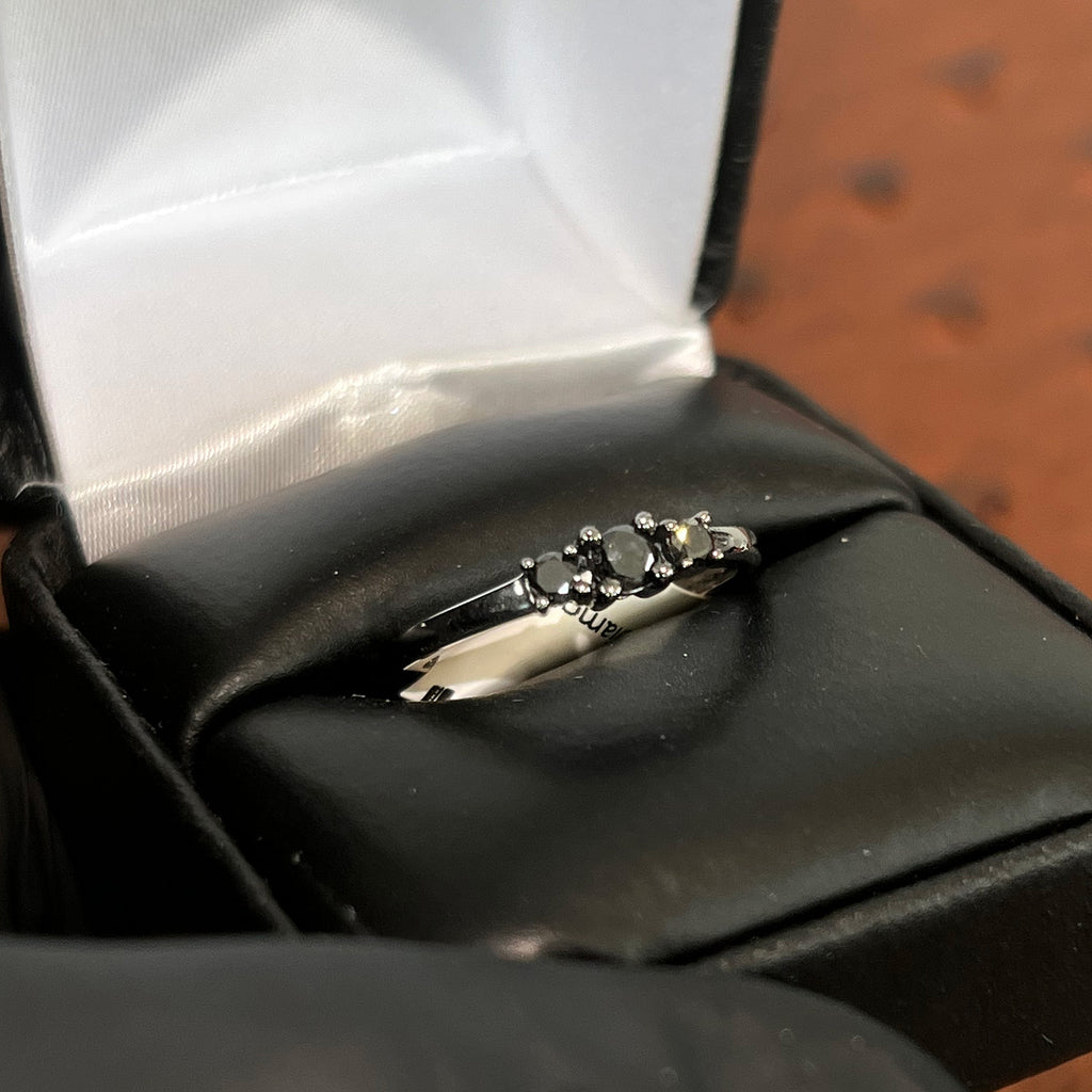 0.27 Carat Black Diamonds 3 Stone Ring 10K White Gold