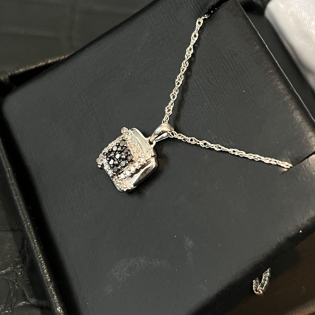 Silver 0.20 Carat Black and White Diamond Necklace