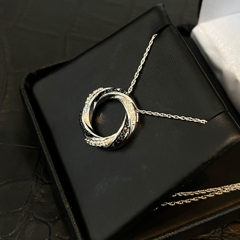 0.25 Carat Black and White Genuine Diamond Circle Necklace