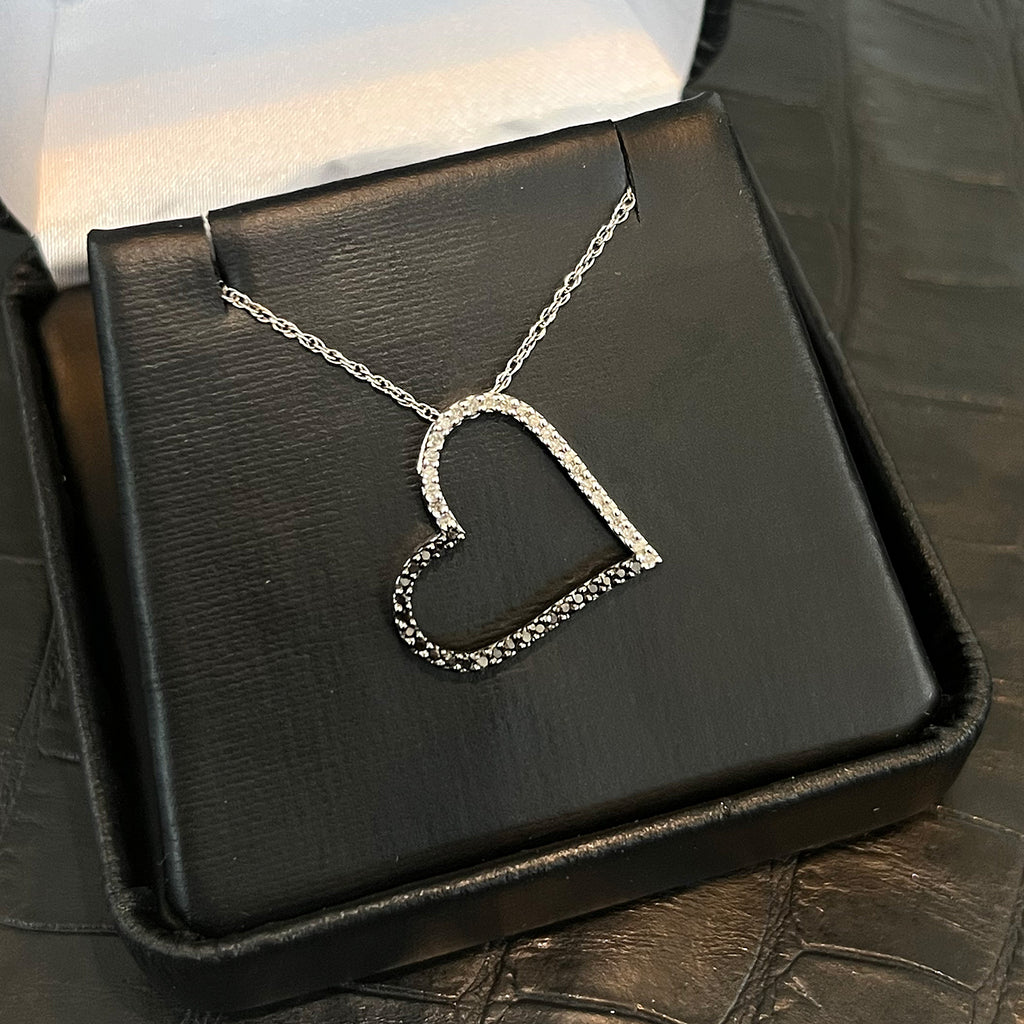 0.15 Carat Black White Genuine Diamond Heart Necklace
