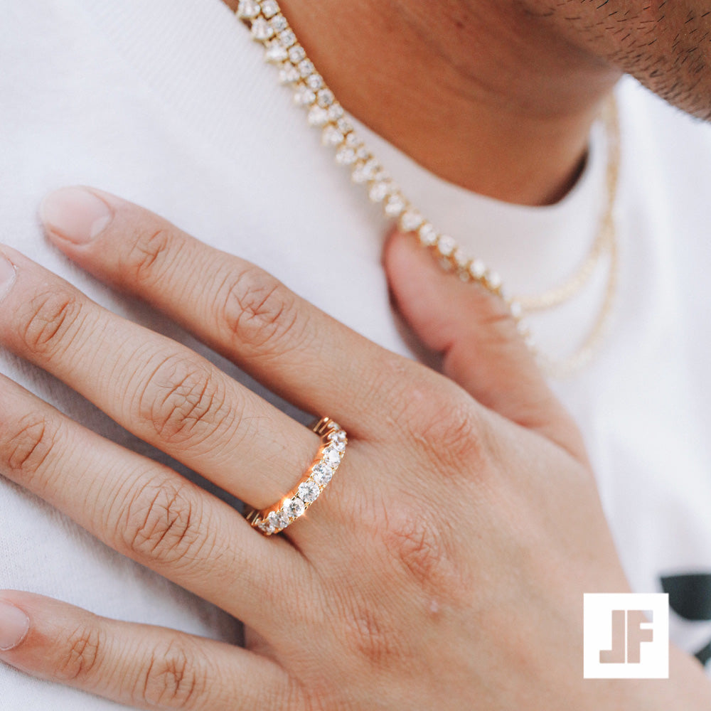 Gold Finish Big Rocks Prong Set CZ Eternity Ring