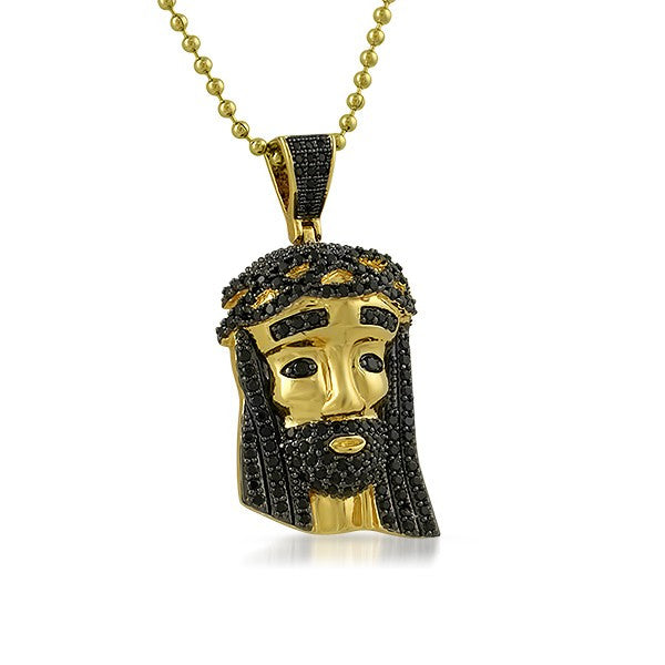 Gold Black Stone Mini Jesus Head Pendant