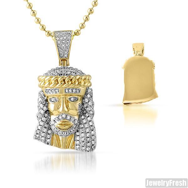 Gold Cuban Link Crown Micro Jesus Pendant