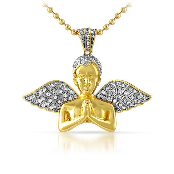 Gold Praying Angel Lab Diamond Pendant