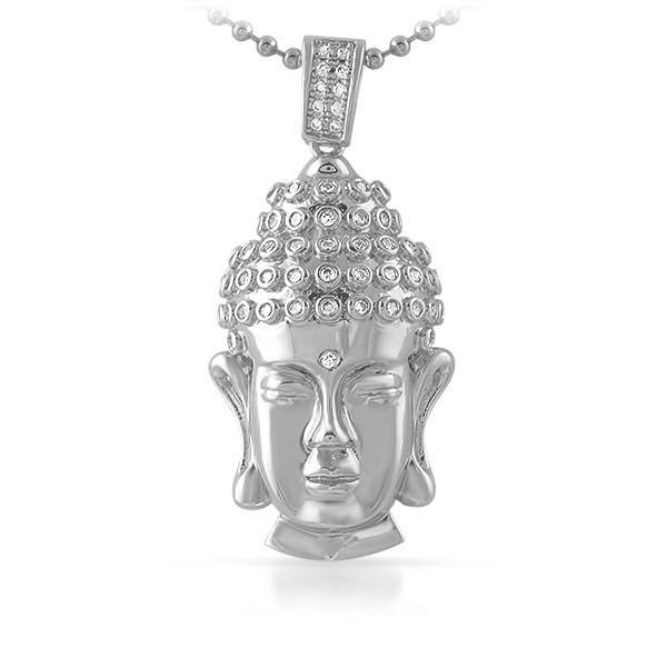 Silver 3D Iced CZ Buddha Head Pendant