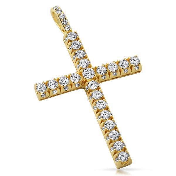 Gold Finish 3D Iced Out Cross Pendant