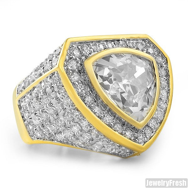 Gold Simulated Diamond 8 Carat Trillion Cut CZ Ring