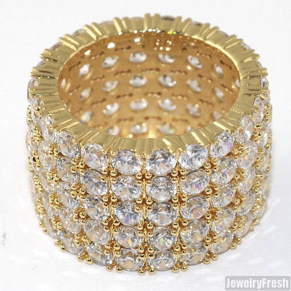 18k Gold Finish 5 Row Stone Iced Out Eternity Ring
