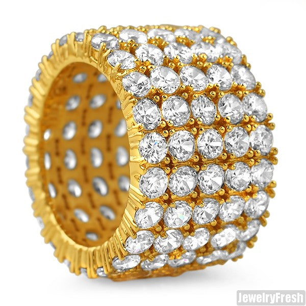 18k Gold Finish 5 Row Stone Iced Out Eternity Ring