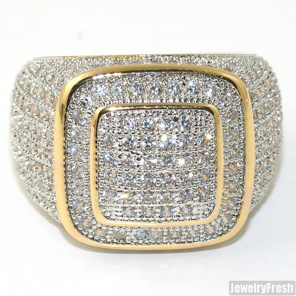 18k Gold FInish CZ 360 Iced Out Championship Ring