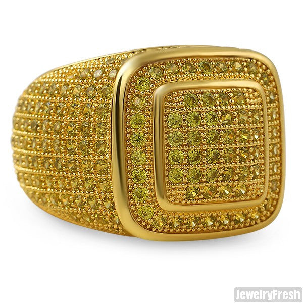 Gold Canary CZ 360 Iced Out Championship Ring