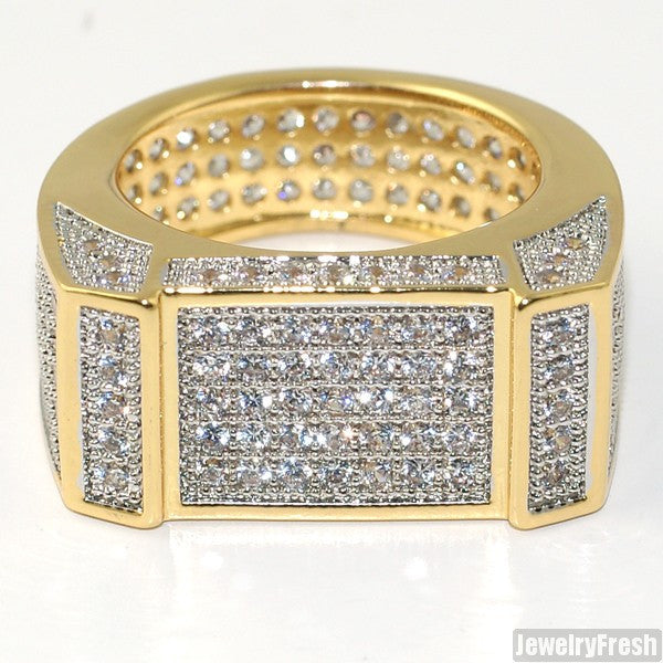 18k Gold Plated Lab Made Flat Bar 360 Iced Ring