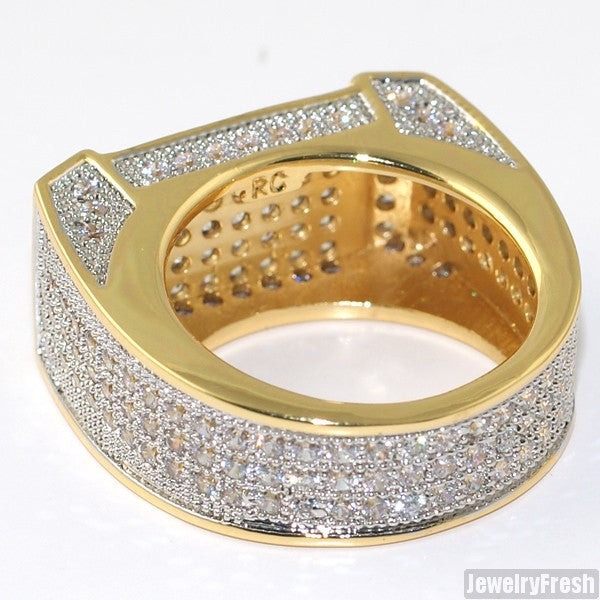 18k Gold Plated Lab Made Flat Bar 360 Iced Ring