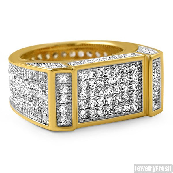 18k Gold Plated Lab Made Flat Bar 360 Iced Ring