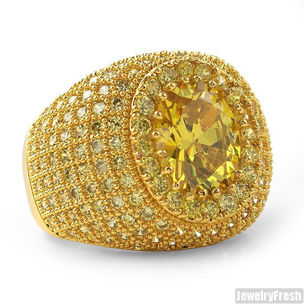 Large Oval Stone Gold Canary Lab Made Ring