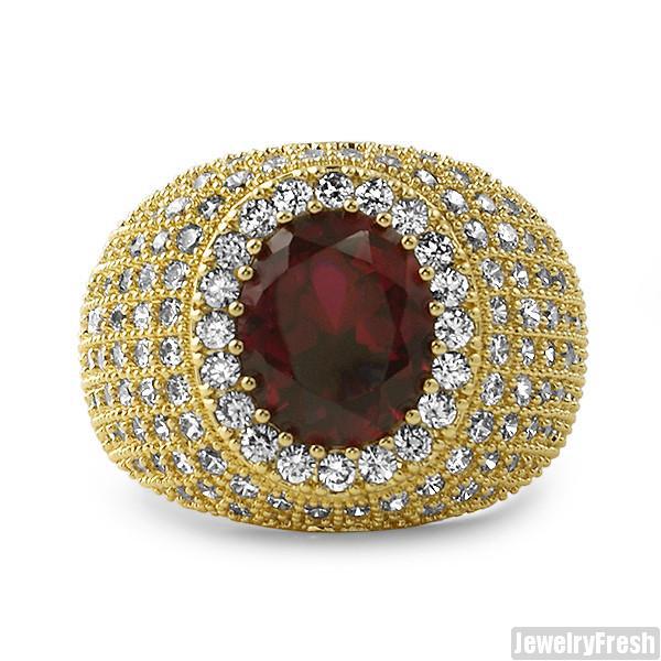 Large Oval Ruby Iced Out Gold Ring