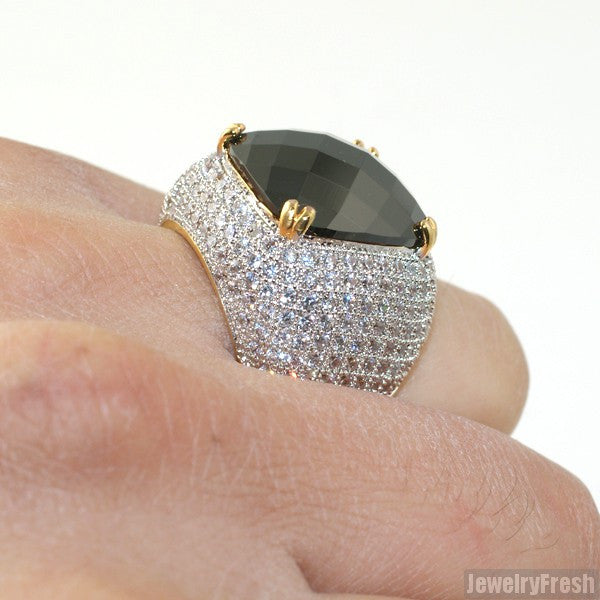 10 Carat Black Stone Gold Hip Hop Ring