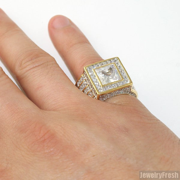 Gold Large Princess Cut Lavish CZ Ring