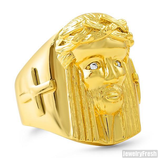 Gold Plated Large Jesus Face Ring - Size 7 Fashion Jewelry – JewelryFresh